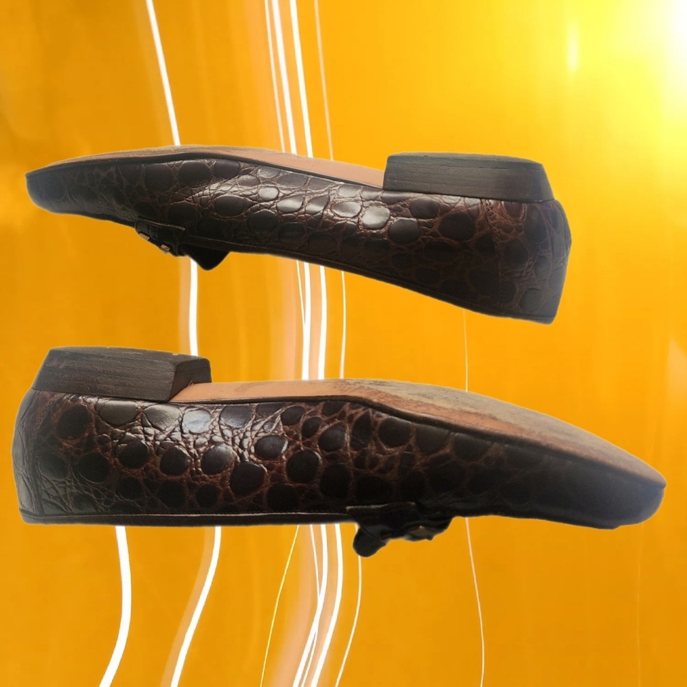 SALVATORE FERRAGAMO BROWN LEATHER EMBOSSED CROC DESIGNER LOAFERS @msplf1949 - Picture 5 of 6